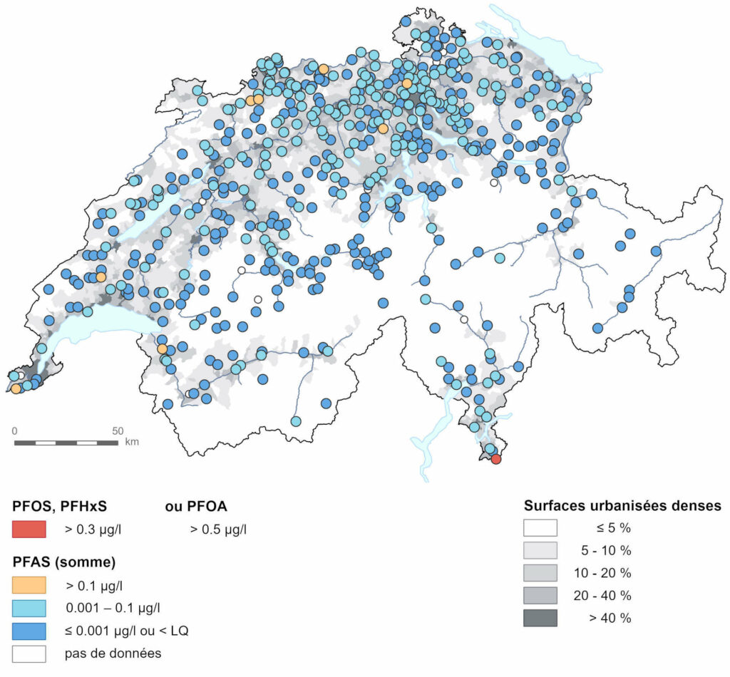 Présence de PFAS, les polluants éternels, dans les eaux souterraines suisses.